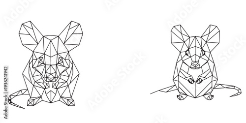 Geometric mouse illustrations viewed from the front and side showcasing intricate designs