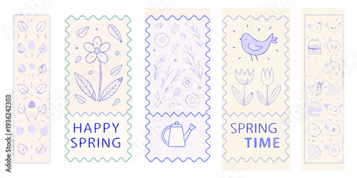 Four decorative spring themed bookmarks with floral and bird designs