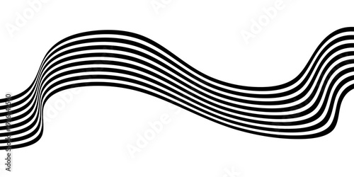 Black on white abstract perspective line stripes with 3d dimensional effect isolated on white.