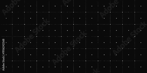 A dark grid background with scattered bright white dots and thin lines