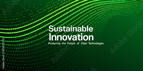 Abstract green background with text promoting sustainable innovation and clean tech