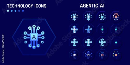 Technology icons representing agentic ai and complex systems connections
