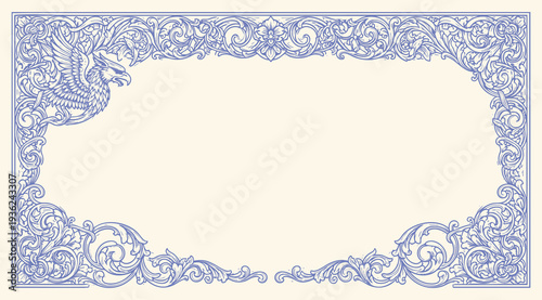 frame with flowing botanical lines, curved vines and ornamental leaves for decorative borders. Elegant rectangular designs with organic patterns. Classic vintage poster or invitation.