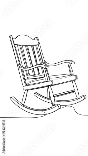 Line drawing of a rocking chair, presented in an elegant, minimalist style, with a continuous line forming the outline