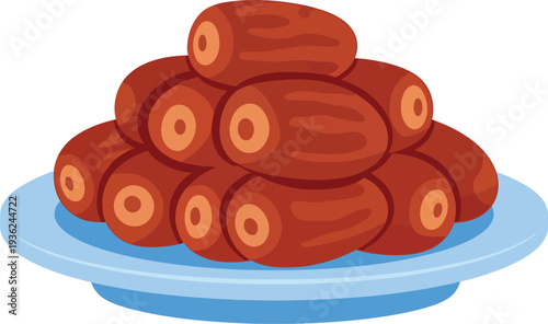 Simple Flat Style Date Fruit Stack on Plate Food Illustration