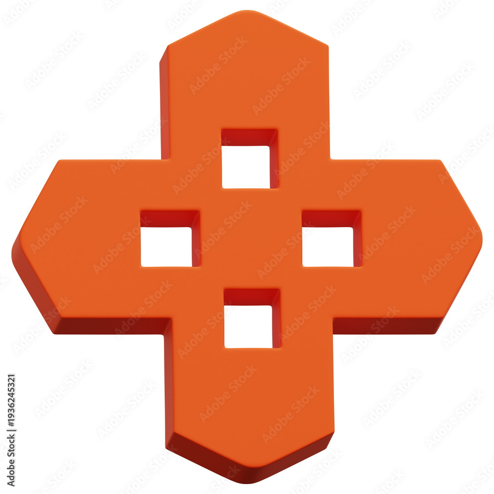 Fototapeta premium 3D Orange Cross Cutout Emblem Abstract Shape
