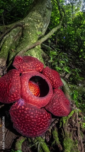 Rafflesia flower blossom in Tropical Sumatra Forest, Indonesia, part 2