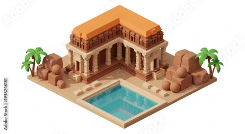 Luxury desert villa with pool and palm trees in a serene oasis environment