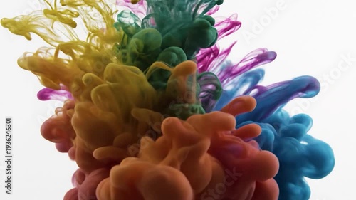 Vibrant purple and blue ink dissolving in clear water creating an abstract cloud