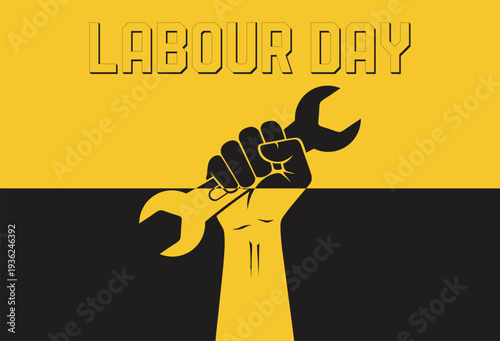 Powerful May 1 International Labour Day poster showcasing a raised worker fist gripping a wrench representing union solidarity labor strikes empowerment revolution and global workforce strength