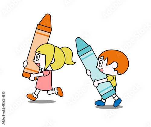 クレヨンを持った子ども①（ベクター）