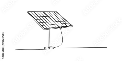 A minimalist black and white line drawing depicting a single solar panel on a stand Vector, illustration