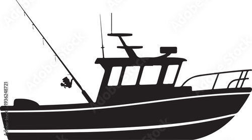 Fishing boat silhouette, vessel, sea, ocean, recreation, sport, travel, leisure, transportation, watercraft, vector, dark