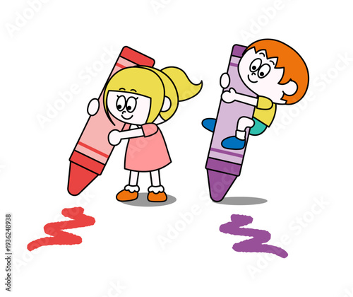 クレヨンを持った子ども②（ベクター）