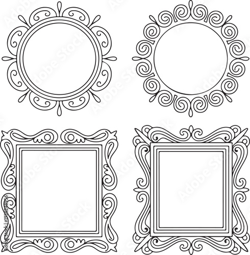 Ornate circular and square frames vintage decorative borders for photos and artwork elegant embellishments
