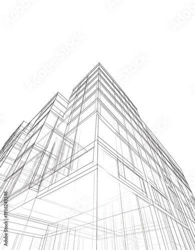 Wallpaper Mural Low-angle architectural rendering of a multi-story building, with linear perspective drawing on a white background Torontodigital.ca