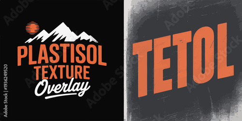 Plastisol texture overlay and tetol text effect for vintage t-shirt graphics and distressed apparel printing with grunge style
