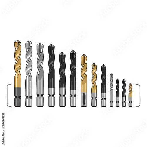 Set of Various Drill Bits for Power Tools in Different Sizes and Designs