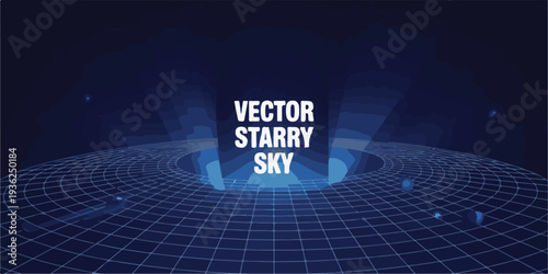 Abstract vector starry sky with grid and glowing nebula, deep space background, science fiction, astronomical concept, cosmic exploration, universe