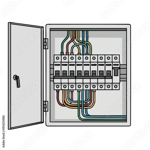 Electrical Circuit Breaker Panel Box Showing Wiring and Components