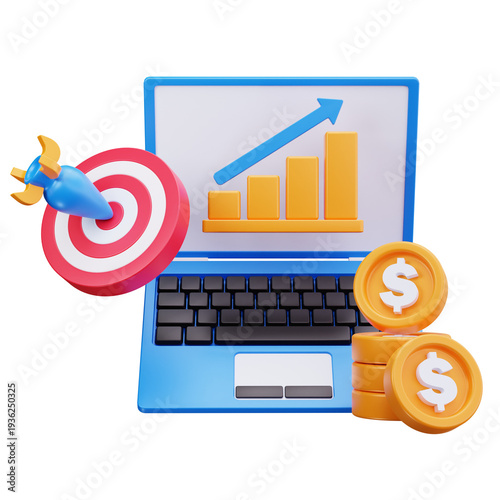 3D Business Growth Financial Analytics Laptop Icon