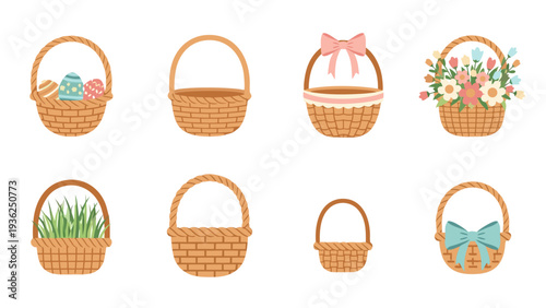 Collection of eight decorative wicker baskets for various occasions