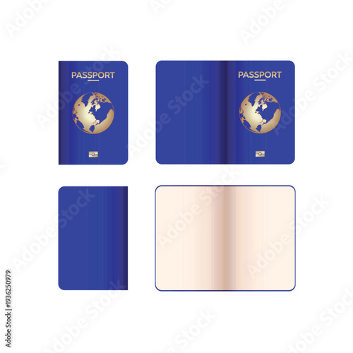 Realistic International Passport Mockups Set. Open and Closed Booklet Isolated Vector Illustration