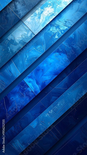A blue-tinted abstract composition of layered horizontal panels