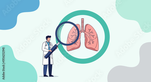 Doctor examines lungs with magnifying glass in medical setting for health check
