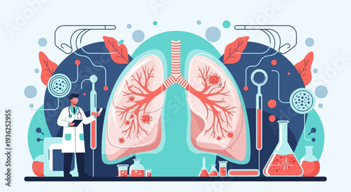 Doctor examines lungs with science tools and equipment in a medical laboratory