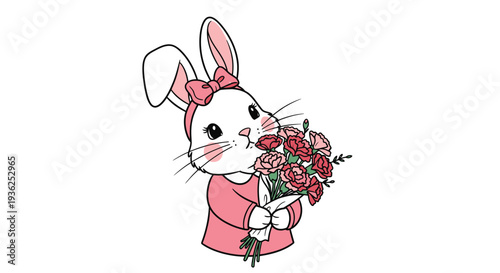 Cute Bunny Girl with Bouquet