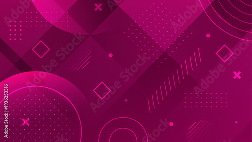 Bold dark pink background with memphis geometric elements and cross patterns for creative project