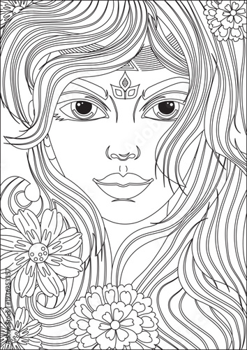 Warrior Women Portrait Coloring Page Fighter Brave Girl Empowering Hand Drawn Beautiful Art Vector