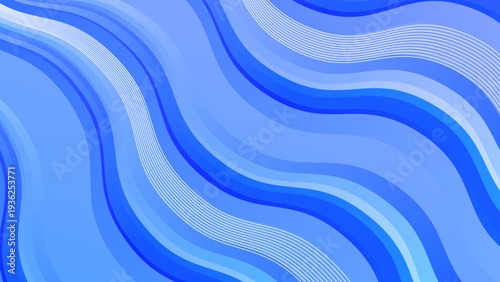 Deep blue gradient background with flowing wavy layers and professional thin line details