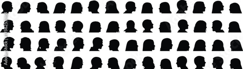 Human head silhouettes diverse profiles, vector illustration of facial shapes, modern design elements, artistic lifestyle collection for recognition studies