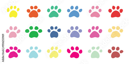 Set of hand drawn cute cat's paw Cat, dog, animal, pet, puppy, bear, wolf, tiger paw clipart in doodle style For print, web, design, decor, greeting cards, children's prints