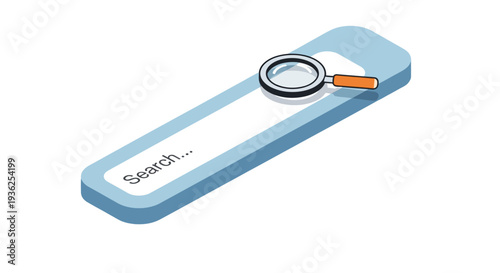 Magnifying glass on search bar, digital illustration of modern technology tool for online research and information discovery viewpoint