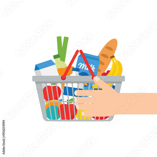 Grocery Shopping Basket with Fresh Fruits and Vegetables for Healthy Living