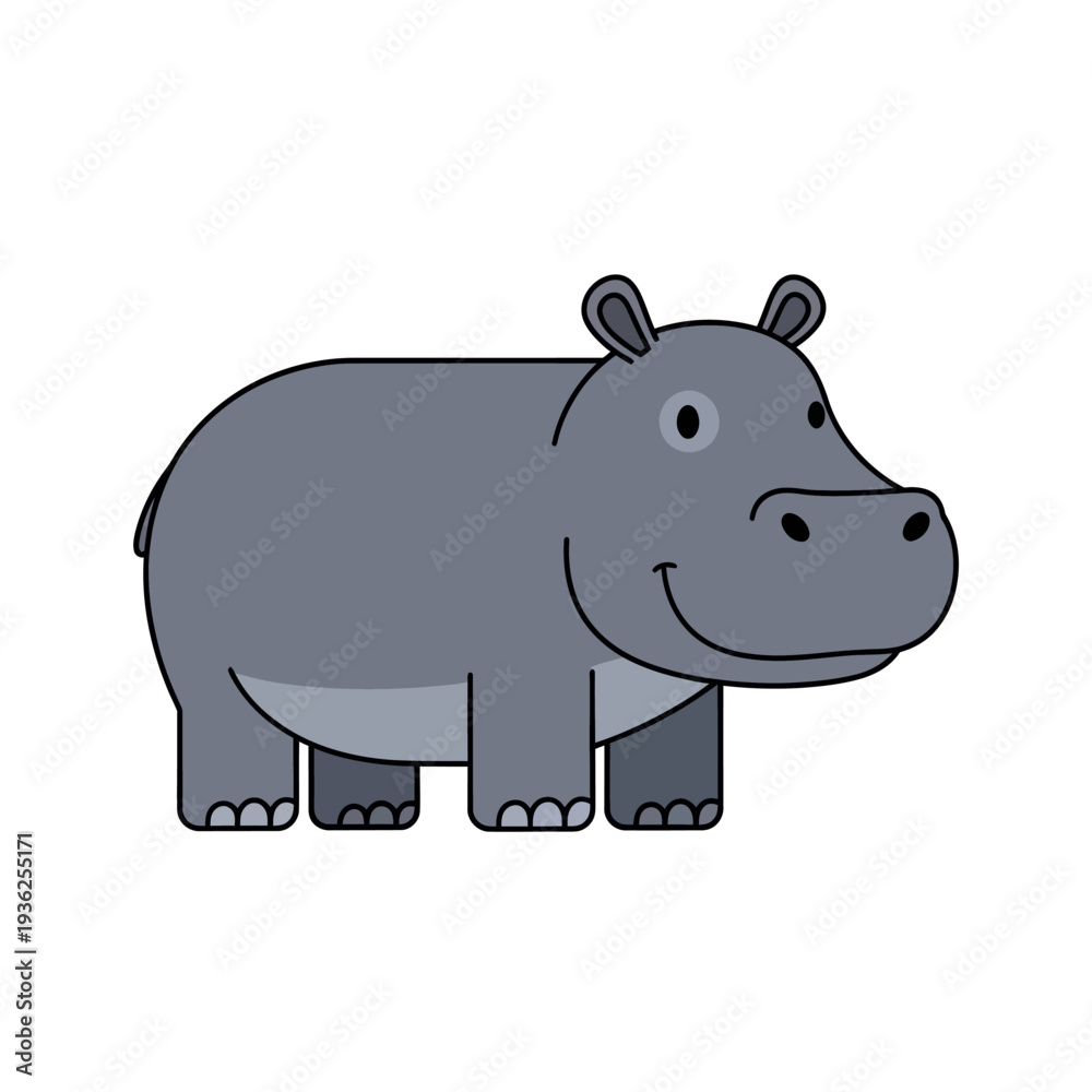 Obraz premium Cute Cartoon Hippo Character Standing Isolated on White Background, Simple Flat Design