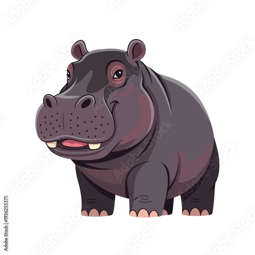 Cute Cartoon Hippo Smiling