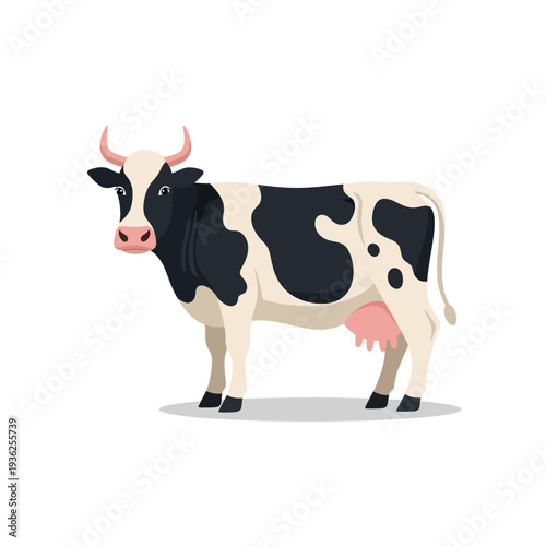 Holstein Friesian Cow Cartoon Illustration, Farm Animal, Dairy Production