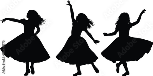 Dance silhouettes collection featuring expressive female poses in motion, vector illustration highlighting elegance, rhythm, performance, movement, and artistic design inspiration
