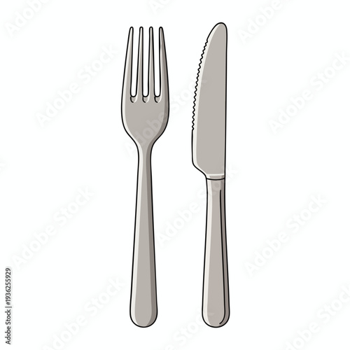 Minimalist stainless steel fork and knife set for dining and table setting