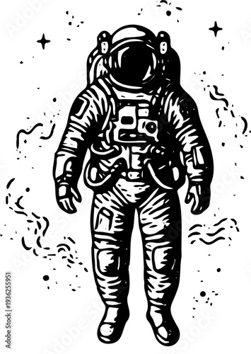 Astronaut floating in outer space surrounded by stars and cosmic debris