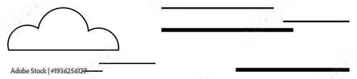 Black outlined cloud paired with horizontal lines suggests motion, wind, or digital connectivity. Ideal for technology, cloud computing, networking, weather, simplicity, eco-friendly innovation