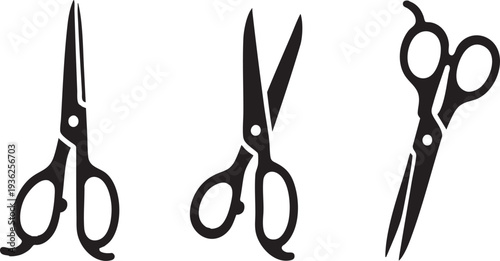 Set of Black Scissors Silhouette Icons Isolated on Transparent Background Vector