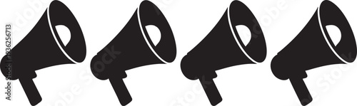 Set of Four Black Megaphone Silhouette Icons for Marketing and Announcement DesignPrint