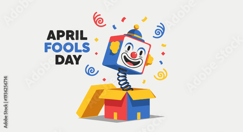 Celebrating April Fools Day with a playful jack-in-the-box emerging from a colorful box on a joyful festive occasion