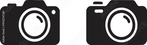 Set of Two Minimalist Digital Camera Silhouette Icons Isolated on White Background