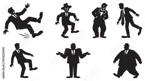 Collection of Silhouetted Businessmen in Various Poses and Situations.